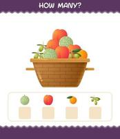 How many cartoon fruits. Counting game. Educational game for pre shool years kids and toddlers vector