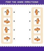 Match the same directions of loquat. Matching game. Educational game for pre shool years kids and toddlers vector