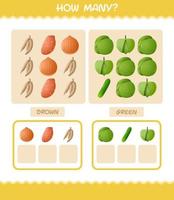 How many cartoon vegetables. Counting game. Educational game for pre shool years kids and toddlers vector