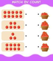 Match by count of cartoon apple. Match and count game. Educational game for pre shool years kids and toddlers vector