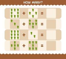 How many cartoon lettuce. Counting game. Educational game for pre shool years kids and toddlers vector