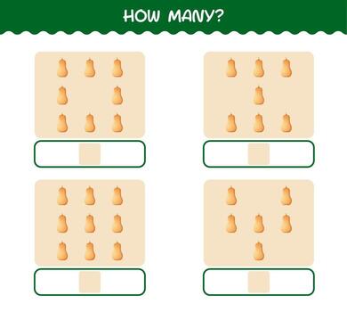 How many cartoon butternut squash. Counting game. Educational game for pre shool years kids and toddlers vector