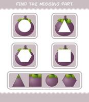 Find the missing parts of cartoon mangosteen. Searching game. Educational game for pre shool years kids and toddlers vector