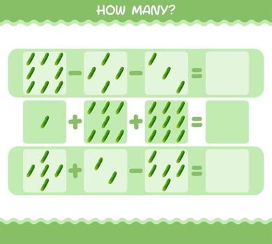 How many cartoon cucumber. Counting game. Educational game for pre shool years kids and toddlers vector