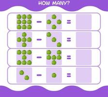 How many cartoon green cabbage. Counting game. Educational game for pre shool years kids and toddlers vector