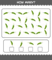 How many cartoon green chilli. Counting game. Educational game for pre shool years kids and toddlers vector