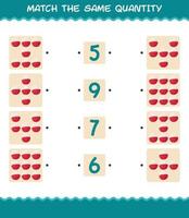Match the same quantity of lychee. Counting game. Educational game for pre shool years kids and toddlers vector
