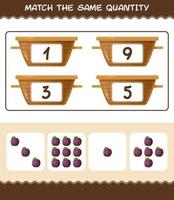 Match the same quantity of plum. Counting game. Educational game for pre shool years kids and toddlers vector