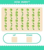 How many cartoon kohlrabi. Counting game. Educational game for pre shool years kids and toddlers vector