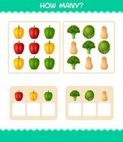 How many cartoon vegetables. Counting game. Educational game for pre shool years kids and toddlers vector