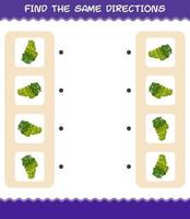 Match the same directions of white grape. Matching game. Educational game for pre shool years kids and toddlers vector