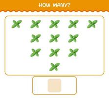 How many cartoon mint leaf. Counting game. Educational game for pre shool years kids and toddlers vector