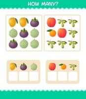 How many cartoon fruits. Counting game. Educational game for pre shool years kids and toddlers vector