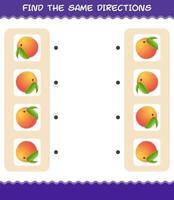 Match the same directions of peach. Matching game. Educational game for pre shool years kids and toddlers vector