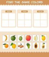 encontrar los mismos colores de las frutas. juego de búsqueda y combinación. juego educativo para niños y niños pequeños en edad preescolar vector