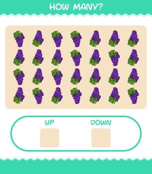 How many cartoon grape. Counting game. Educational game for pre shool years kids and toddlers vector