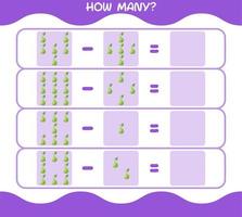 How many cartoon kohlrabi. Counting game. Educational game for pre shool years kids and toddlers vector