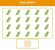 How many cartoon green pea. Counting game. Educational game for pre shool years kids and toddlers vector