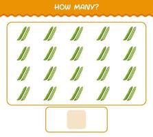 How many cartoon green pea. Counting game. Educational game for pre shool years kids and toddlers vector