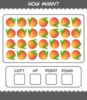 How many cartoon peach. Counting game. Educational game for pre shool years kids and toddlers vector