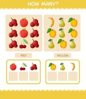 How many cartoon fruits. Counting game. Educational game for pre shool years kids and toddlers vector