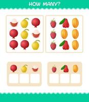 How many cartoon fruits. Counting game. Educational game for pre shool years kids and toddlers vector