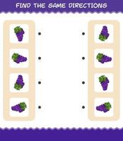 Match the same directions of grape. Matching game. Educational game for pre shool years kids and toddlers vector