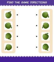 Match the same directions of custard apple. Matching game. Educational game for pre shool years kids and toddlers vector