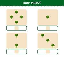 How many cartoon broccoli. Counting game. Educational game for pre shool years kids and toddlers vector