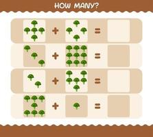 How many cartoon broccoli. Counting game. Educational game for pre shool years kids and toddlers vector