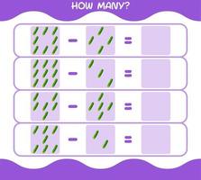 How many cartoon cucumber. Counting game. Educational game for pre shool years kids and toddlers vector