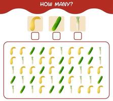 How many cartoon vegetables. Counting game. Educational game for pre shool years kids and toddlers vector