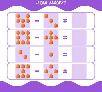 How many cartoon onion. Counting game. Educational game for pre shool years kids and toddlers vector