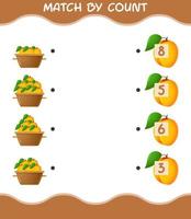 Match by count of cartoon apricot. Match and count game. Educational game for pre shool years kids and toddlers vector