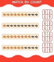 Match by count of cartoon loquat. Match and count game. Educational game for pre shool years kids and toddlers vector