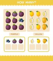 How many cartoon fruits. Counting game. Educational game for pre shool years kids and toddlers vector