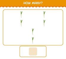 How many cartoon spring onion. Counting game. Educational game for pre shool years kids and toddlers vector