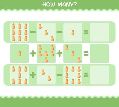 cuántas calabazas de dibujos animados. juego de conteo juego educativo para niños de edad preescolar y niños pequeños vector