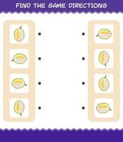 Match the same directions of durian. Matching game. Educational game for pre shool years kids and toddlers vector