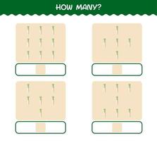 How many cartoon daikon. Counting game. Educational game for pre shool years kids and toddlers vector