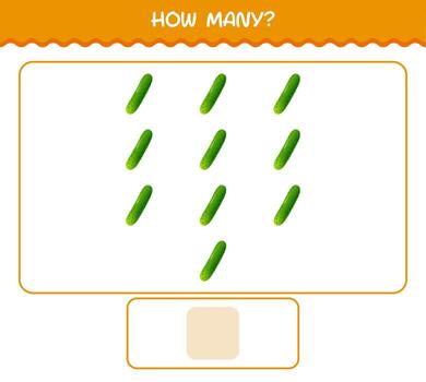 How many cartoon cucumber. Counting game. Educational game for pre shool years kids and toddlers vector