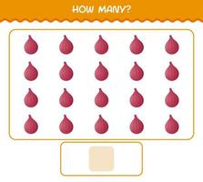 How many cartoon red onion. Counting game. Educational game for pre shool years kids and toddlers vector