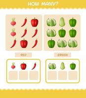 How many cartoon vegetables. Counting game. Educational game for pre shool years kids and toddlers vector