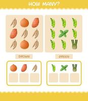 How many cartoon vegetables. Counting game. Educational game for pre shool years kids and toddlers vector