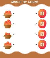 Match by count of cartoon nectarine. Match and count game. Educational game for pre shool years kids and toddlers vector