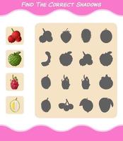 Find the correct shadows of cartoon fruits. Searching and Matching game. Educational game for pre shool years kids and toddlers vector