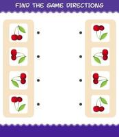 Match the same directions of cherry. Matching game. Educational game for pre shool years kids and toddlers vector