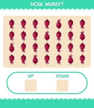 How many cartoon beet. Counting game. Educational game for pre shool years kids and toddlers vector