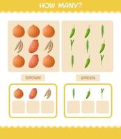 How many cartoon vegetables. Counting game. Educational game for pre shool years kids and toddlers vector