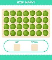 How many cartoon green cabbage. Counting game. Educational game for pre shool years kids and toddlers vector